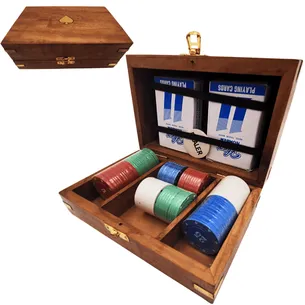 Elegancki zestaw do pokera w drewnianym pudełku 100 żetonów DNU-102