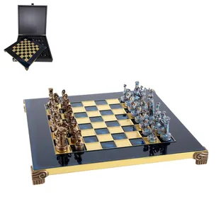 Luksusowe szachy mosiężne 28 x 28 cm – ekskluzywny zestaw prezentowy S3BBLU