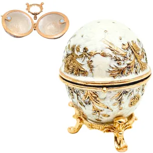 Szkatułka Jajo Fabergé metalowa z kryształkami biało-złota B0794-00