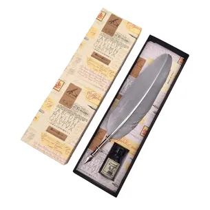 Zestaw do kaligrafii: srebrne pióro gęsie ze stalówką i tusz 7262/A