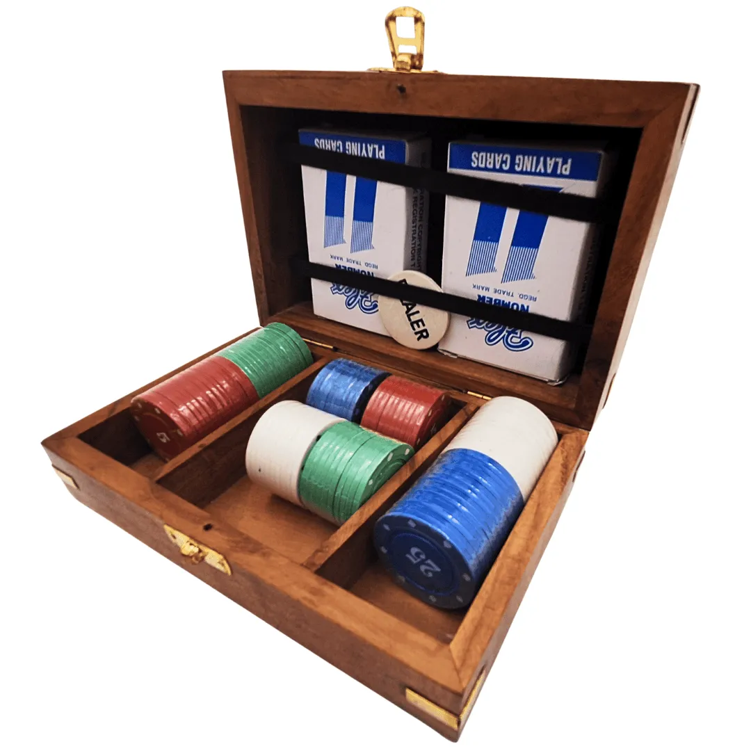 Elegancki zestaw do pokera w drewnianym pudełku 100 żetonów DNU-102