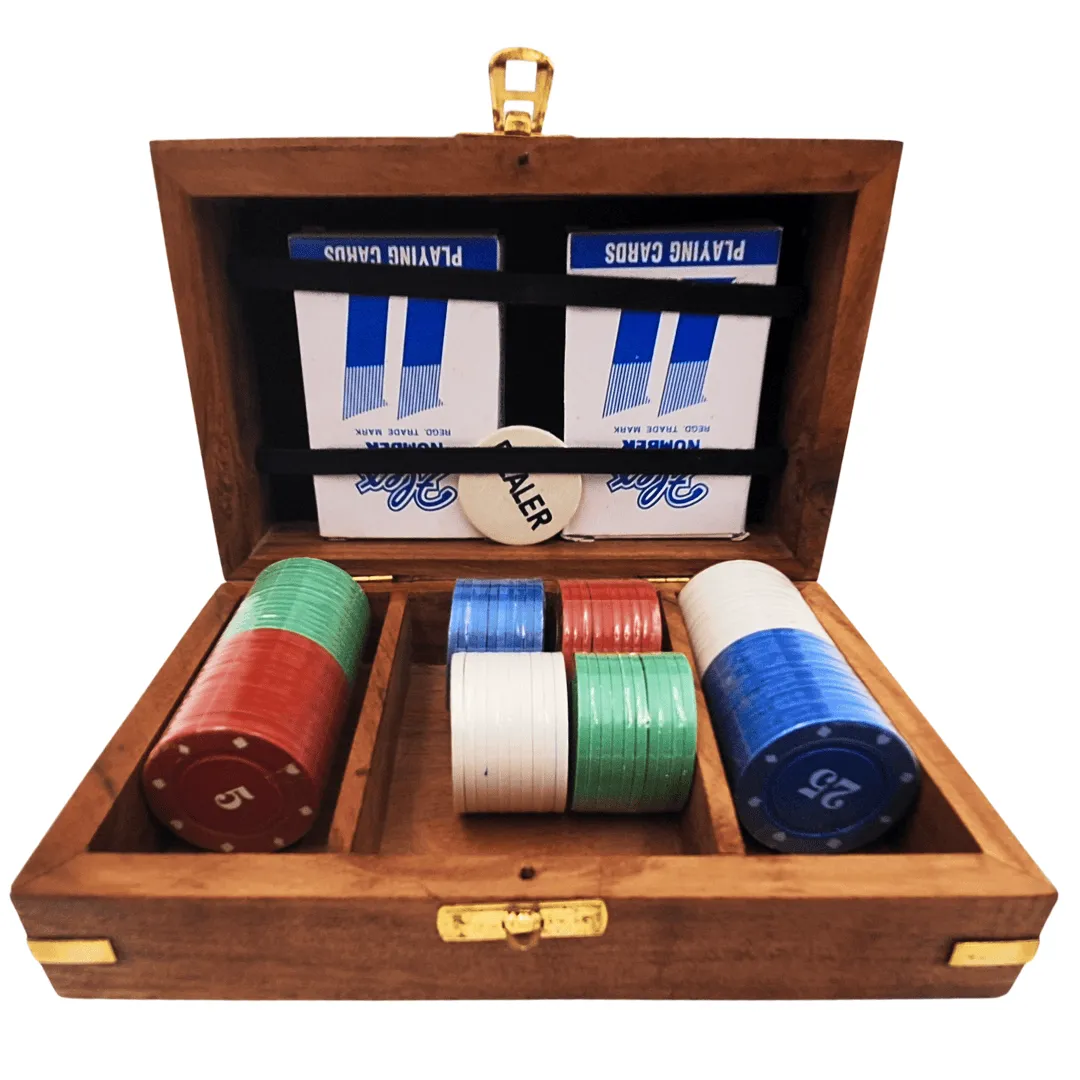 Elegancki zestaw do pokera w drewnianym pudełku 100 żetonów DNU-102