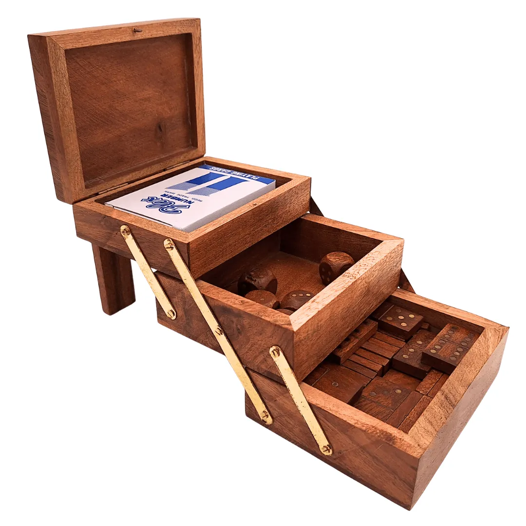 Elegancki zestaw gier 3w1 DNU-101: karty, kości i domino