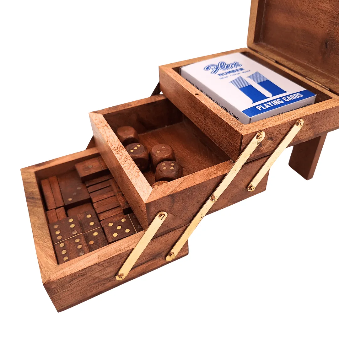 Elegancki zestaw gier 3w1 DNU-101: karty, kości i domino