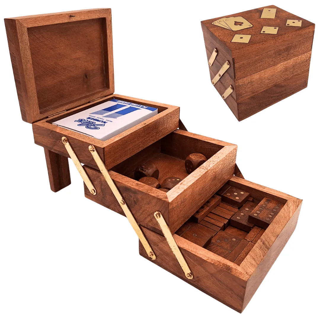 Elegancki zestaw gier 3w1 DNU-101: karty, kości i domino