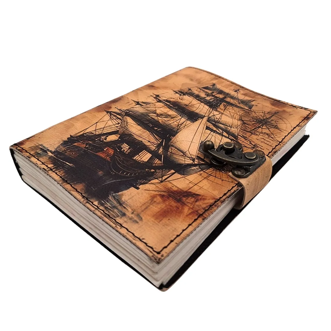 Notes skórzany marynistyczny z żaglowcem retro AH11 – prezent dla żeglarza