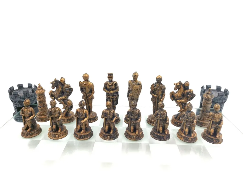 Szachy rycerskie 42 x 42 cm MC-6061 – zestaw z szklaną szachownicą