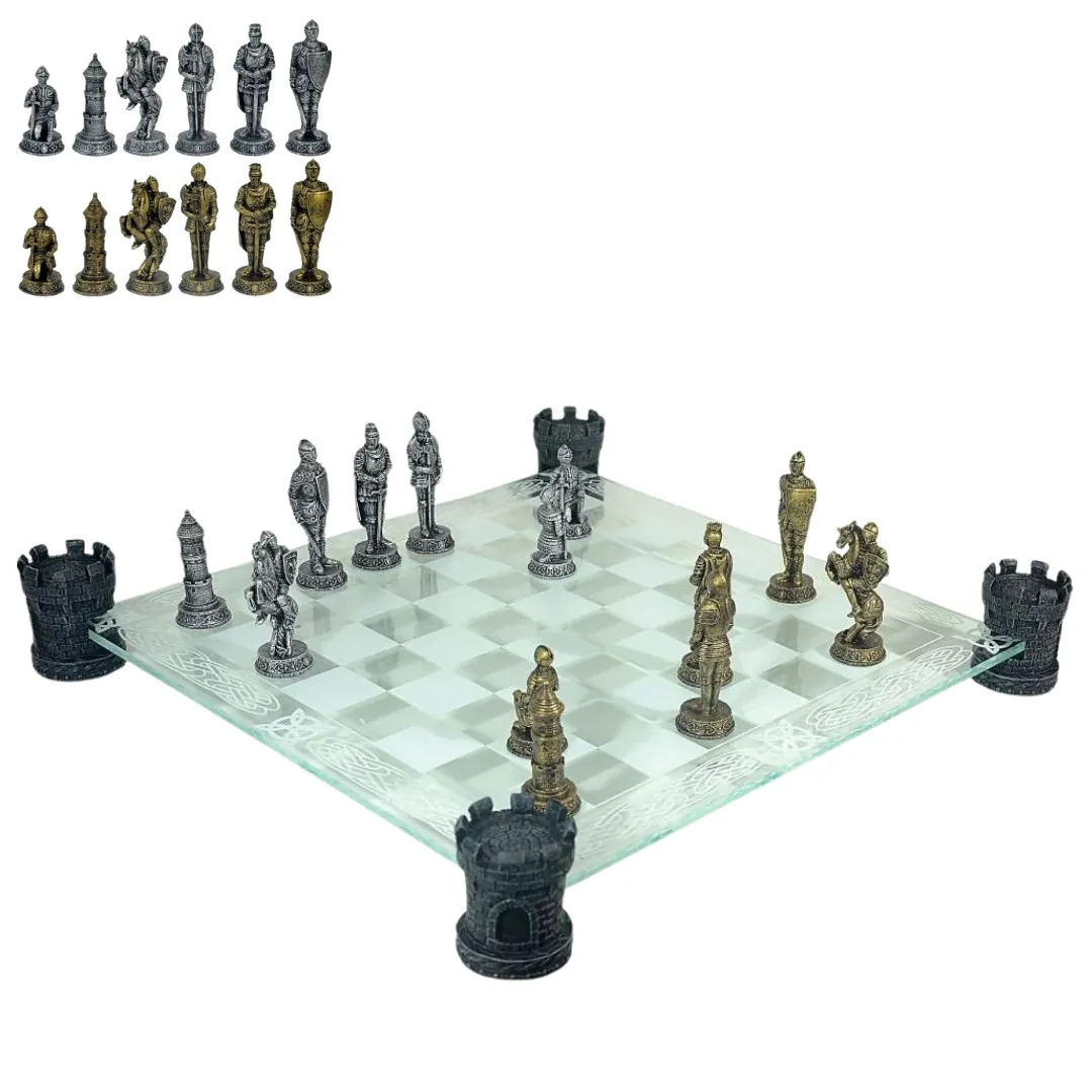 Szachy rycerskie 42 x 42 cm MC-6061 – zestaw z szklaną szachownicą