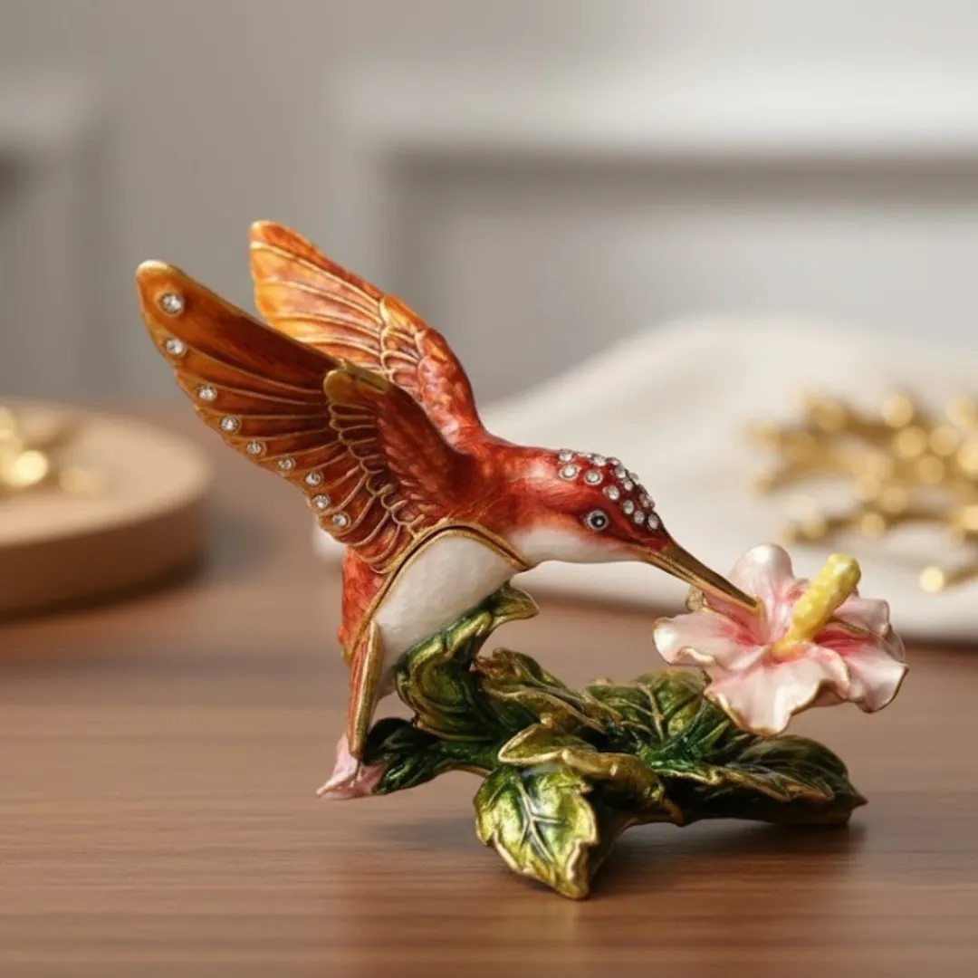 Szkatułka na biżuterię koliber zdobiona kryształkami HX357