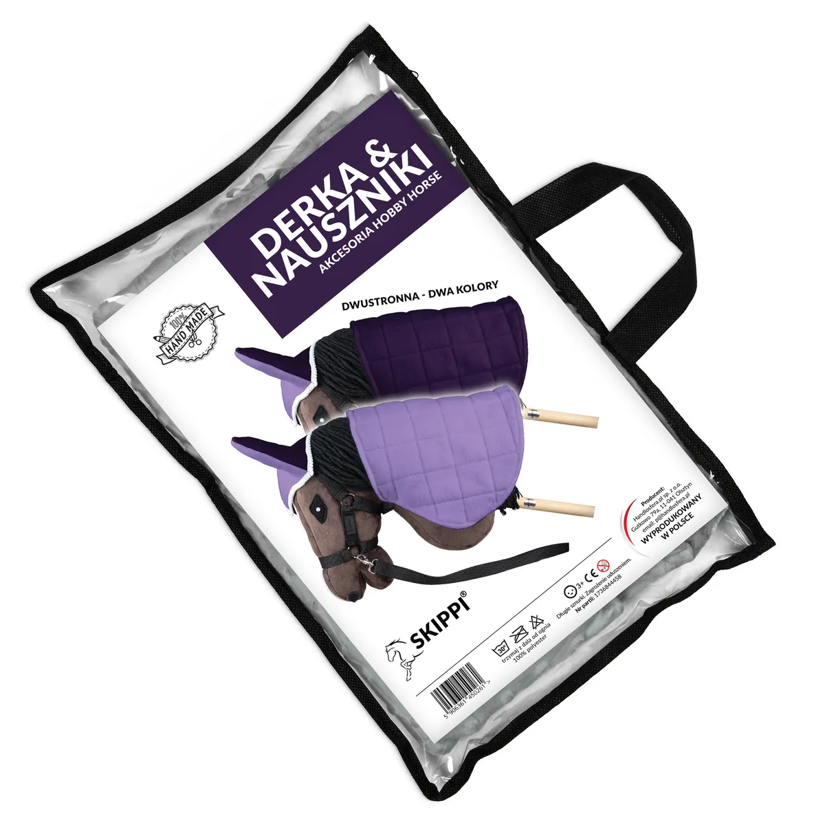 Zestaw Skippi Hobby Horse Gniady Srokaty z derką Wrzos i Śliwka