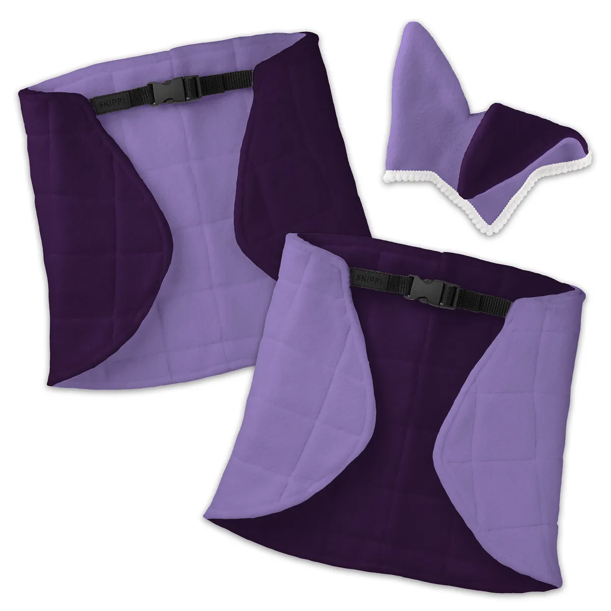 Zestaw Skippi Hobby Horse Gniady Srokaty z derką Wrzos i Śliwka